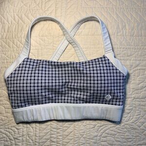 Women's Blue and White Patterned Sports Bra